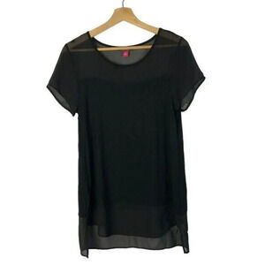 Vince Camuto Black Mixed Media Short Sleeve Blouse XS